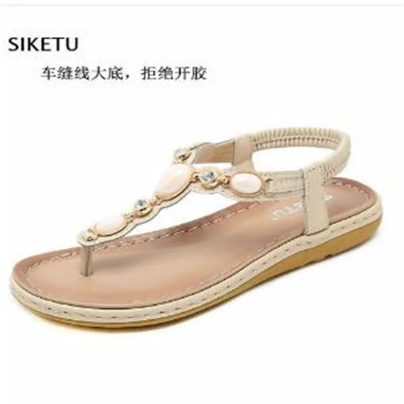 

Summer Shoes Bohemia Womens Flat Sandals High Quality Rhinestones Casual Flats Plus Size 35-42 Sandalia