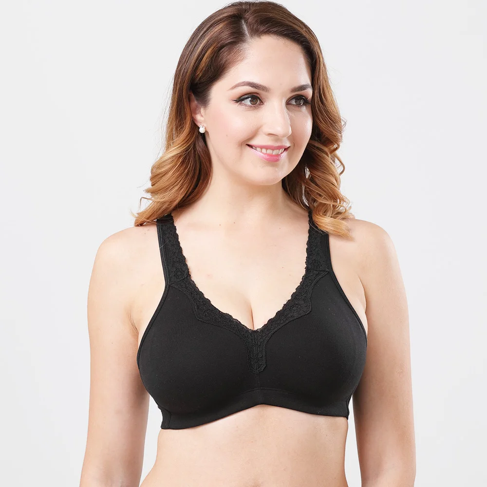 

TELIMUSSTO Women Bra Soft Cups Wireless Full Coverage Lace Unlined Minimizer Bras Plus Size A B C D DD E 36 38 40 42 44 46 48