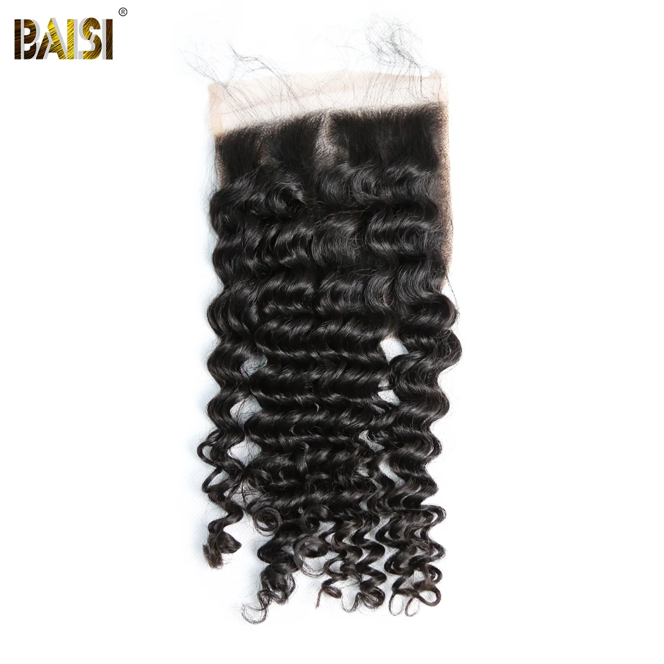 

BAISI Peruvian Deep Wave 5x5 Swiss Lace Closure Pre-Plucked Nature Hairline 100% Human Virgin Hair