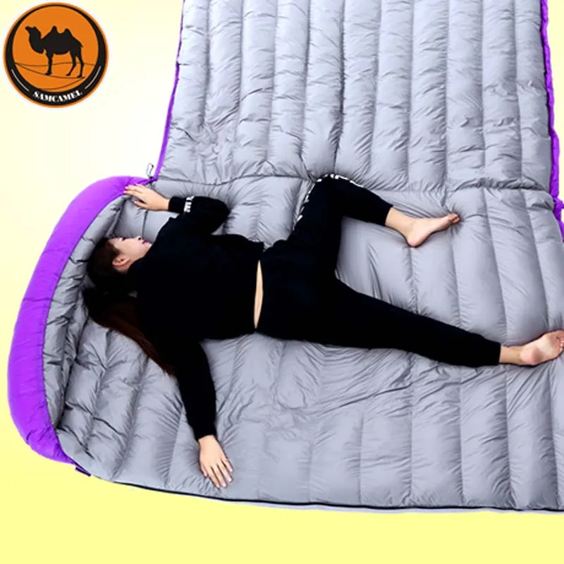 Samcamel, спальный мешок с наполнителем из белого утиного пуха для 2 человек, объем 1800 г, водонепроницаемый нейлоновый спальный мешок, двойная зимняя подушка для сна, 2 бесплатные подушки