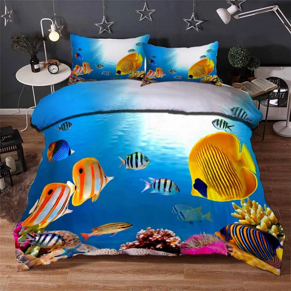 

Bottom tropical fish Bedding Quilt Cover Duvet Cover Set Pillowcase Microfiber Soft Comforter Bedroom Single Queen King