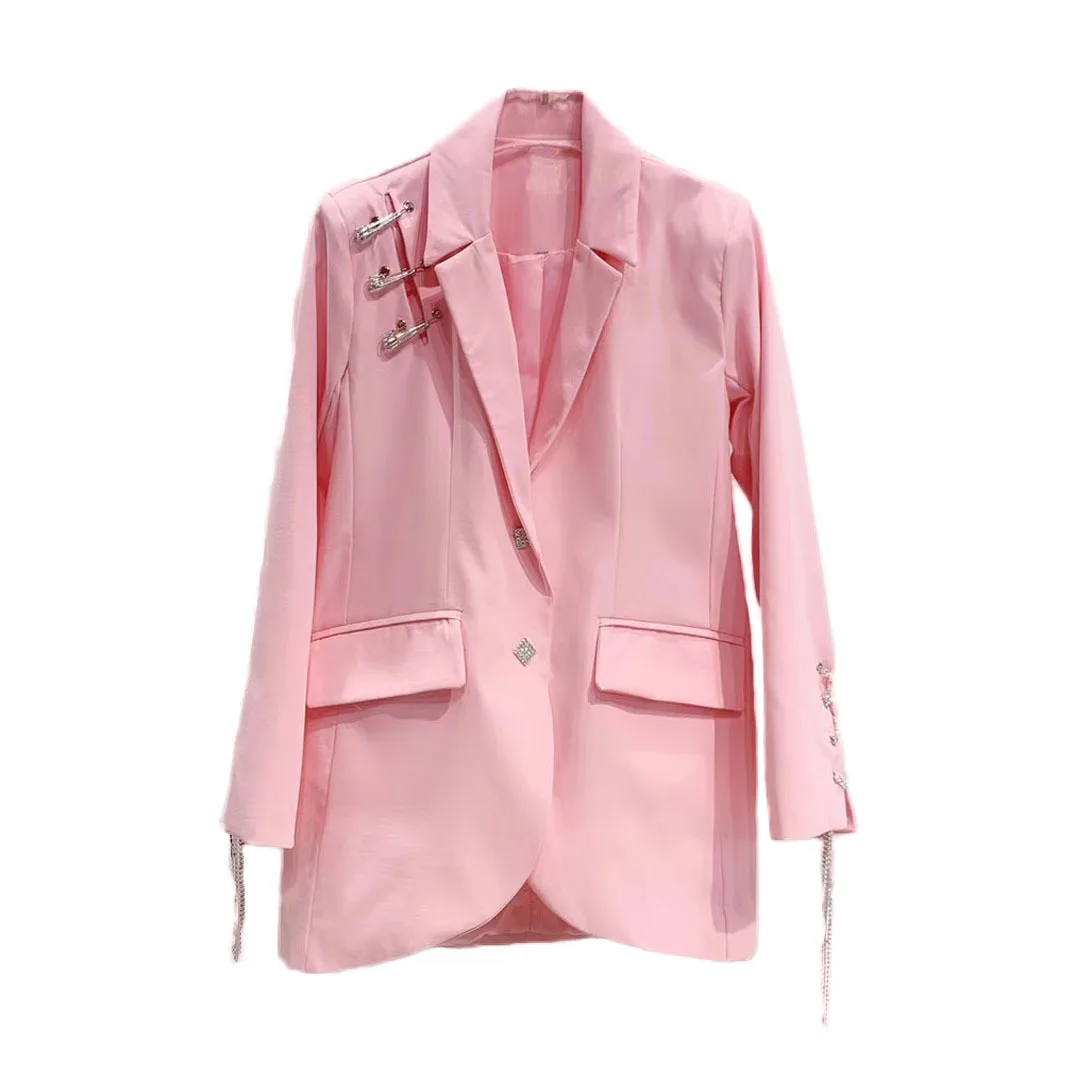 

2019 summer small suit casual thin section rhinestone chain small lapel temperament slim jacket