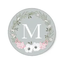 3,8 см на заказ цветная монограмма круглая наклейка розовый цветочный