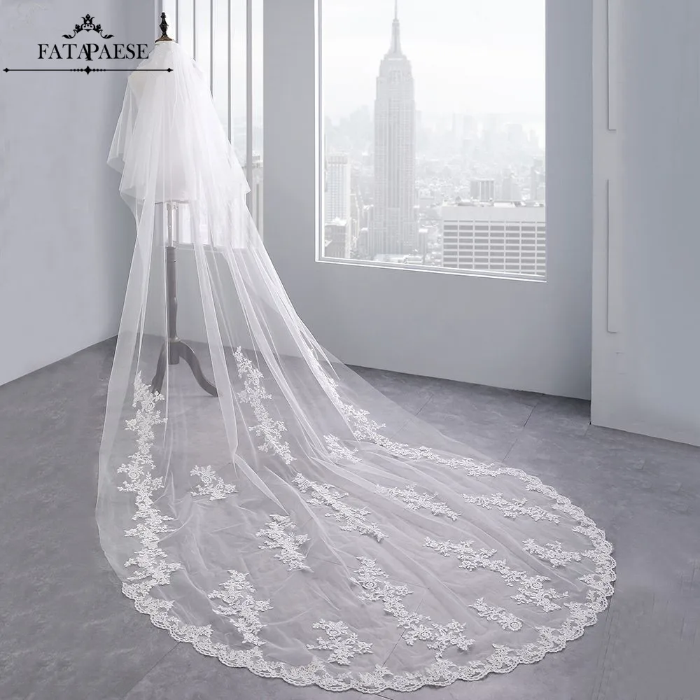 

Voile Mariage 2 Layers Lace Appliques 3.5M Long Wedding Veils 2019 White Ivory Bridal Veils With Comb Wedding Accessories