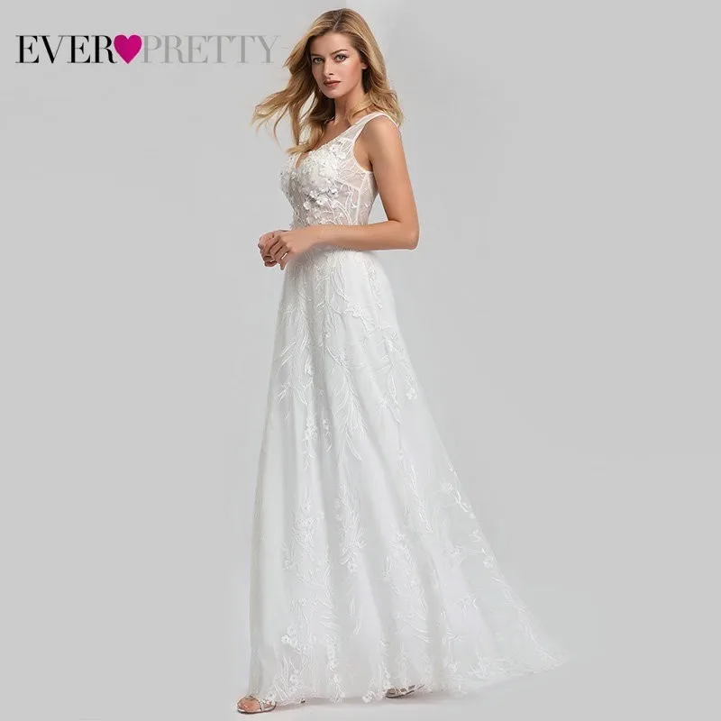 Свадебное платье трапециевидной формы размера плюс Ever Pretty EP07839, сексуальное кружевное платье с аппликацией, дешевое простое Макси платье для невесты, Vestidos De Novia