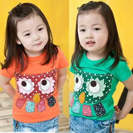 

2016 Summer Female Child Children'S Clothing Baby Child Girl Casual Owl Short-Sleeve T-Shirt