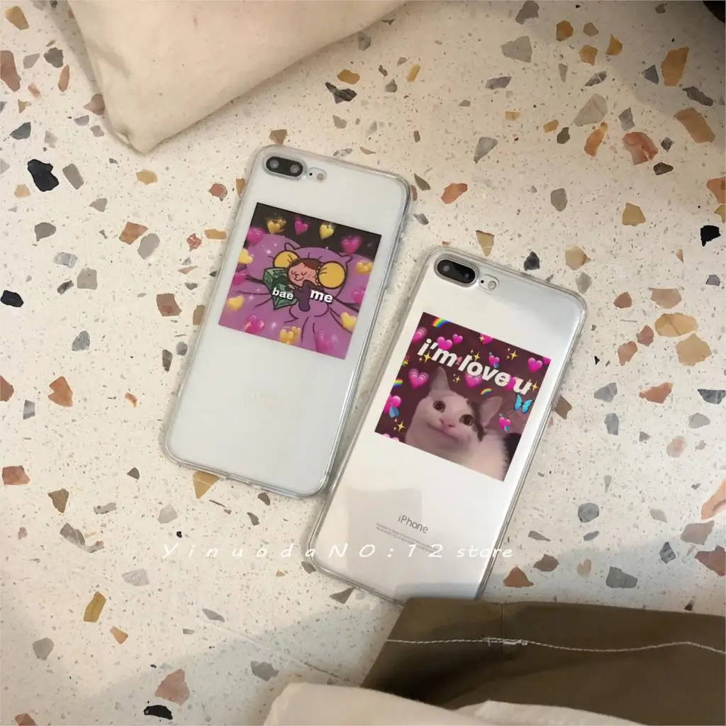 Yinuoda سوبر لطيف القط الكلب الكرتون الوردي على شكل قلب لك و لي سلسلة HD شفافة جراب هاتف ل iphone 6 7 8 زائد X XS XSMax 5 s