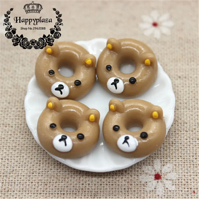 17mm Kawaii Cartoon Animal Donuts Resin Miniature Food Art Flatback Cabochon DIY Decorative Craft Scrapbooking