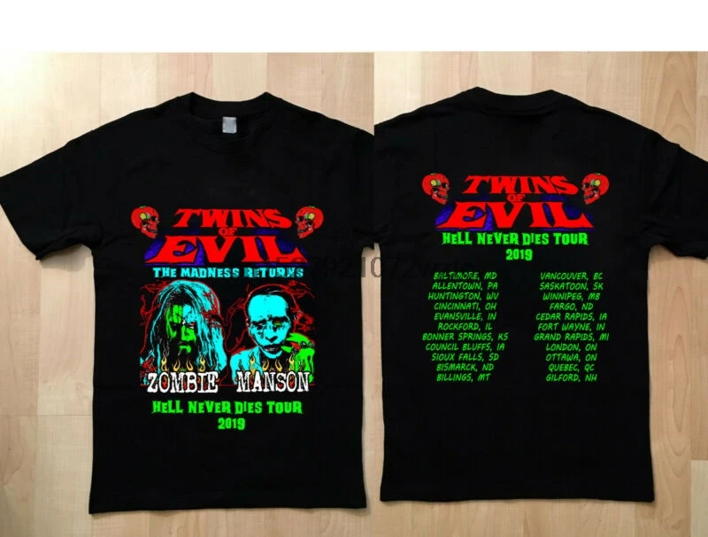 

twin of evil hell never dies tour 2019 rob zombie marilyn manson t shirt new