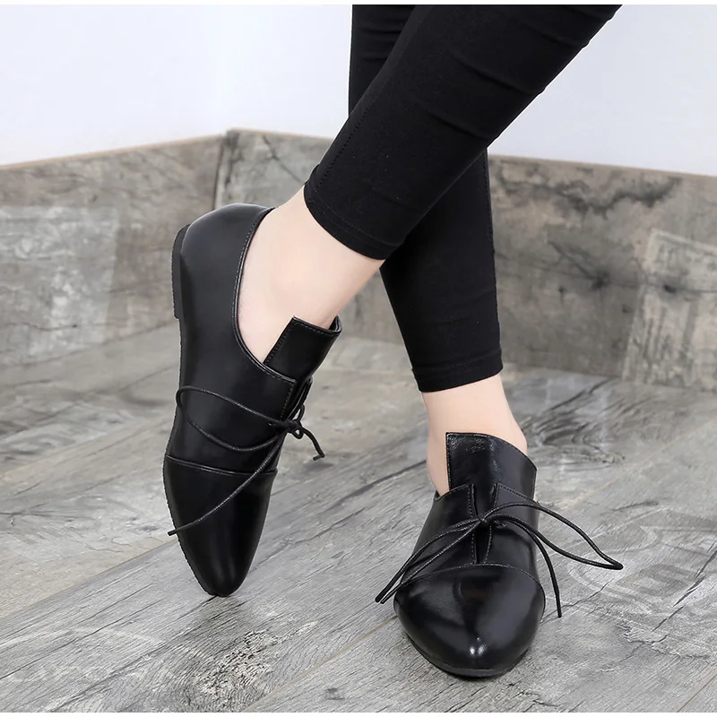 MCCKLE/Женская обувь на плоской подошве размера плюс; Весенняя повседневная обувь на шнуровке на низком каблуке; модная женская обувь с острым носком; Мягкие Туфли-оксфорды в стиле ретро