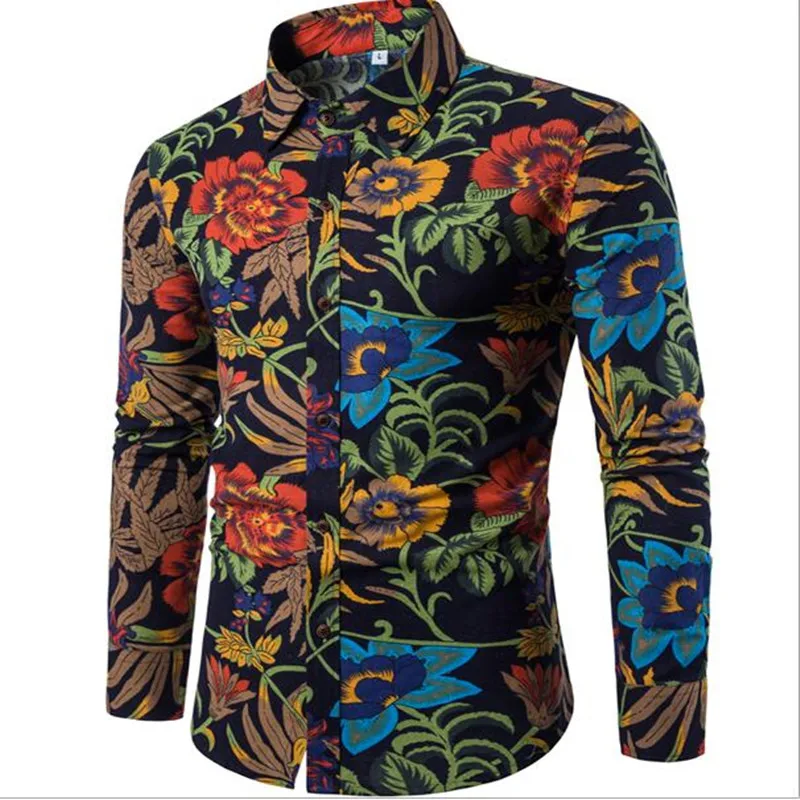 WIPU Модная рубашка мужская льняное платье рубашки Slim Fit с отложным воротником мужская гавайская рубашка с длинными рукавами большие размеры M-5XL - Цвет: 9
