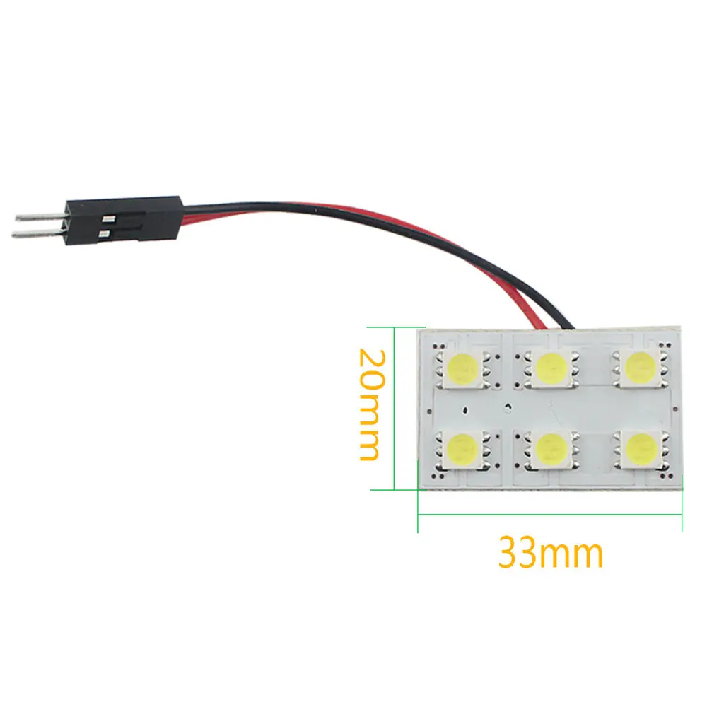 YM E-Bright 100 шт белый панельный светильник s 6 SMD 5050 чипы светодиодный светильник фестон купольная лампа лампы для чтения T10+ фестон-адаптер