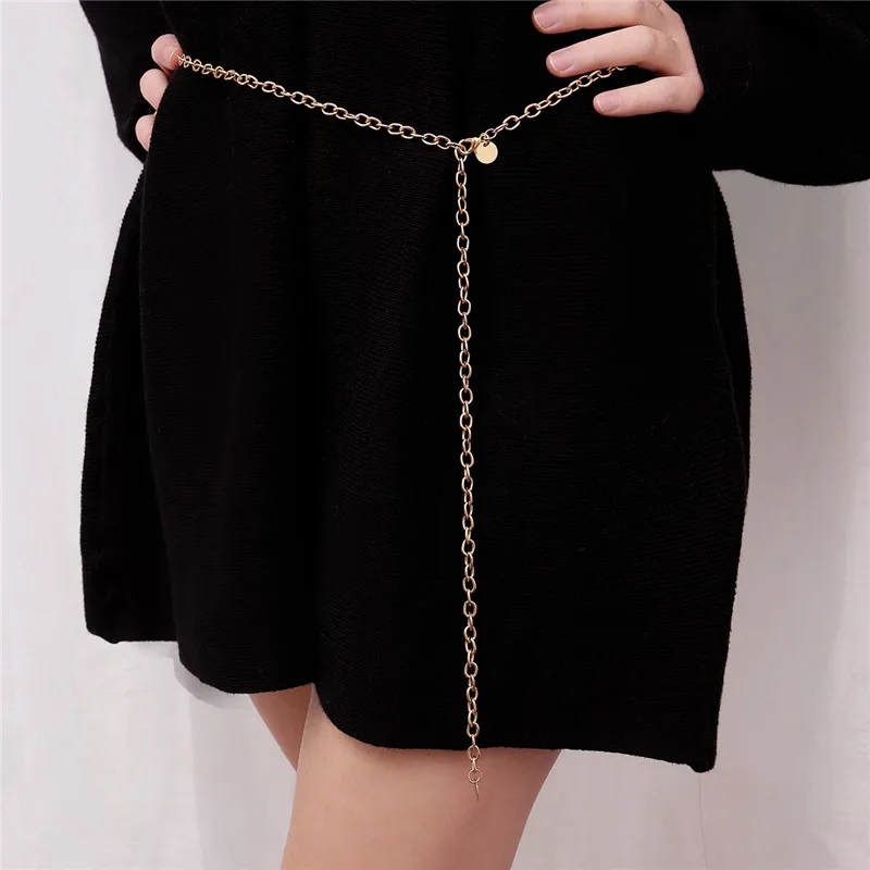 

Women Thin Chain Female Gold Silver Waist Body Small Dress Chain Belt Ladies Tassel Sequins Metal Belt ketting riem W3