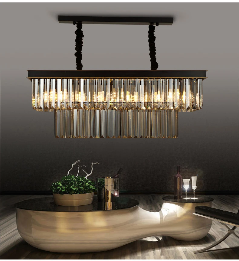 Square Retro Black American Crystal Pendant Light Black For Dining Room Restaurant Bedroom Study