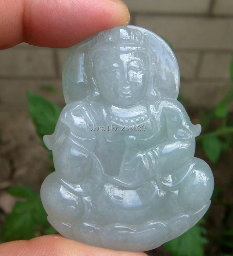 

FREE SHIPPING 002601 Light Green Ice 100% Natural Grade A stone Jadeite stone Pendant Kuanyin