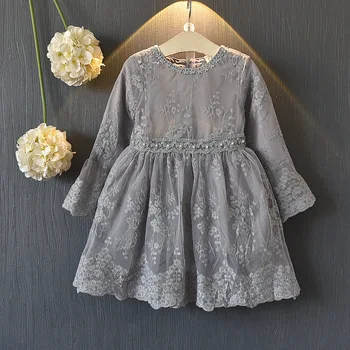 

Autumn Kids Girls Dress Flare Sleeve Lace Pearls Toddler Party Birthday Wedding Dress for Girls Clothes Children Clothing 2-7T