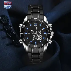 ТВГ 2019 Высокое качество Новые роскошные нержавеющая сталь Секундомер спортивные часы для мужчин светодиодный 100FT водонепроница