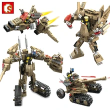 2in1 Military Helicopter Cars Model Transformation Robot Action Figures Weapons Building Blocks Compatible Legoed Army Kids Toys