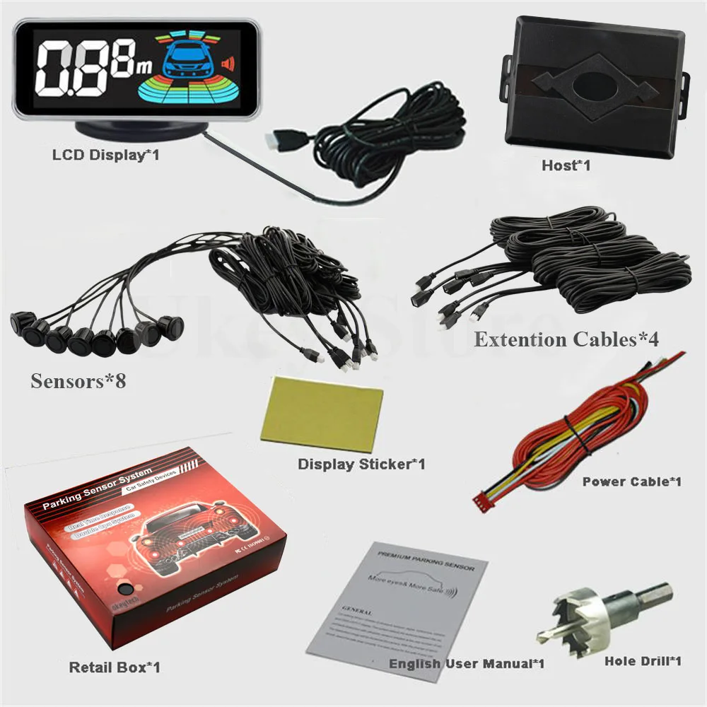 OkeyTech 8 sensores Sensor de aparcamiento coche de marcha atrás Radar aparcamiento coche Detector asistencia aparcamiento Radar reverso OkeyTech 8 sensores Sensor de aparcamiento coche de marcha atrás Radar aparcamiento coche Detector asistencia aparcamiento Radar reverso
