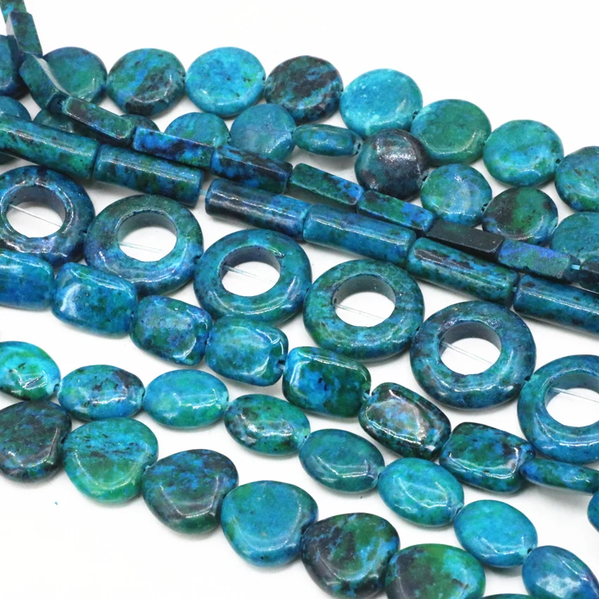 

Hot sale 13 types chrysocolla stone column tube square cube rectangle abacus coin oval heart barrel diy loose beads 15inch B499