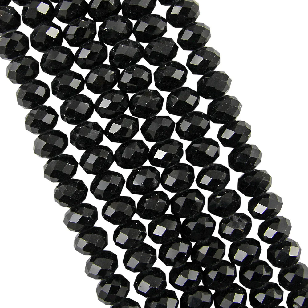 70pcs 8MM 5040 Black Faceted Crystal Glass Beads Transparent Rondelle