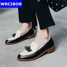 Genuine leather Flat Oxford Shoes Woman flats 2017 fashion Tassel Vintage British style Oxford shoes women Flat Heel Shoes