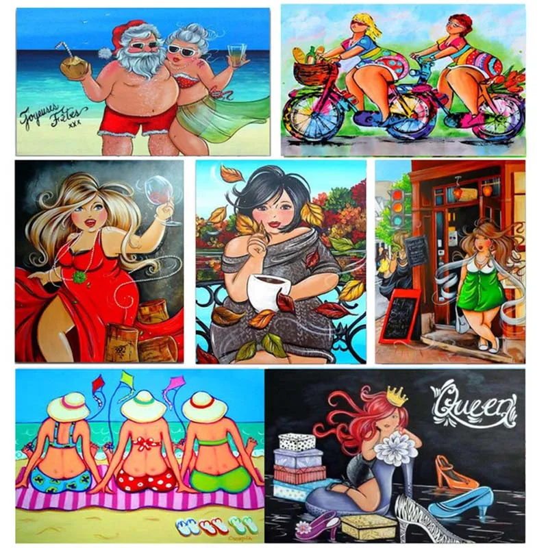 

Fat lady/woman 5D Diy diamond painting full square dame Cross stitch Comic Full mosaic Diamond embroidery girl sticker ZP-1775