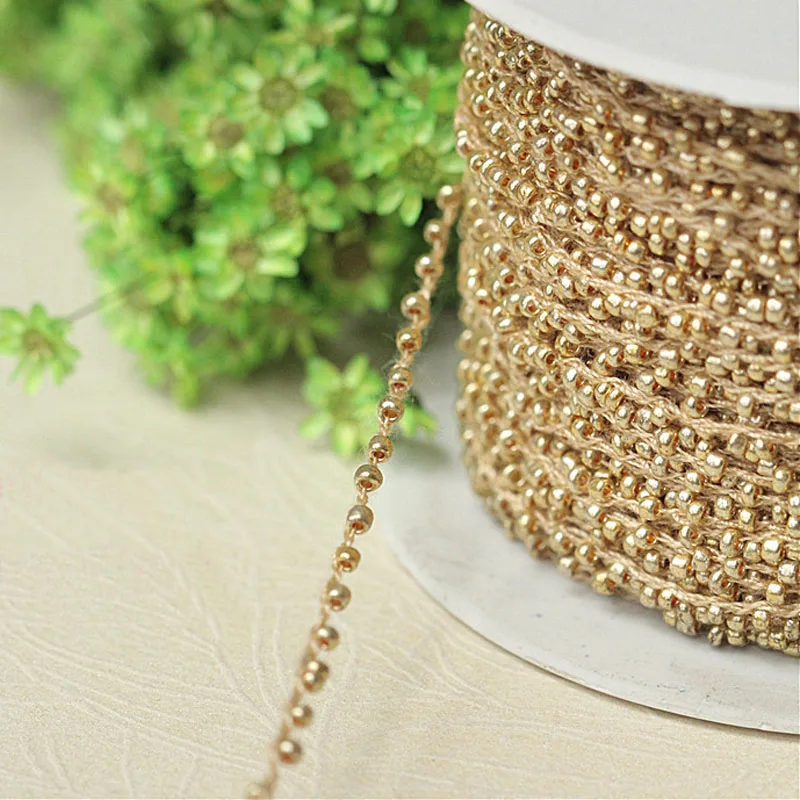 

2mm*5yards golden cord beaded trimmings for clothing hat DIY sewing trim for dresses wedding party decoration