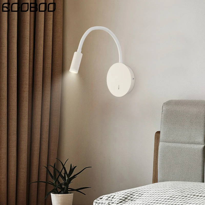 EGOBOO  Modern LED 3W wall lamp for bedroom living room bedside lamp black white adjustable wall lights with switch