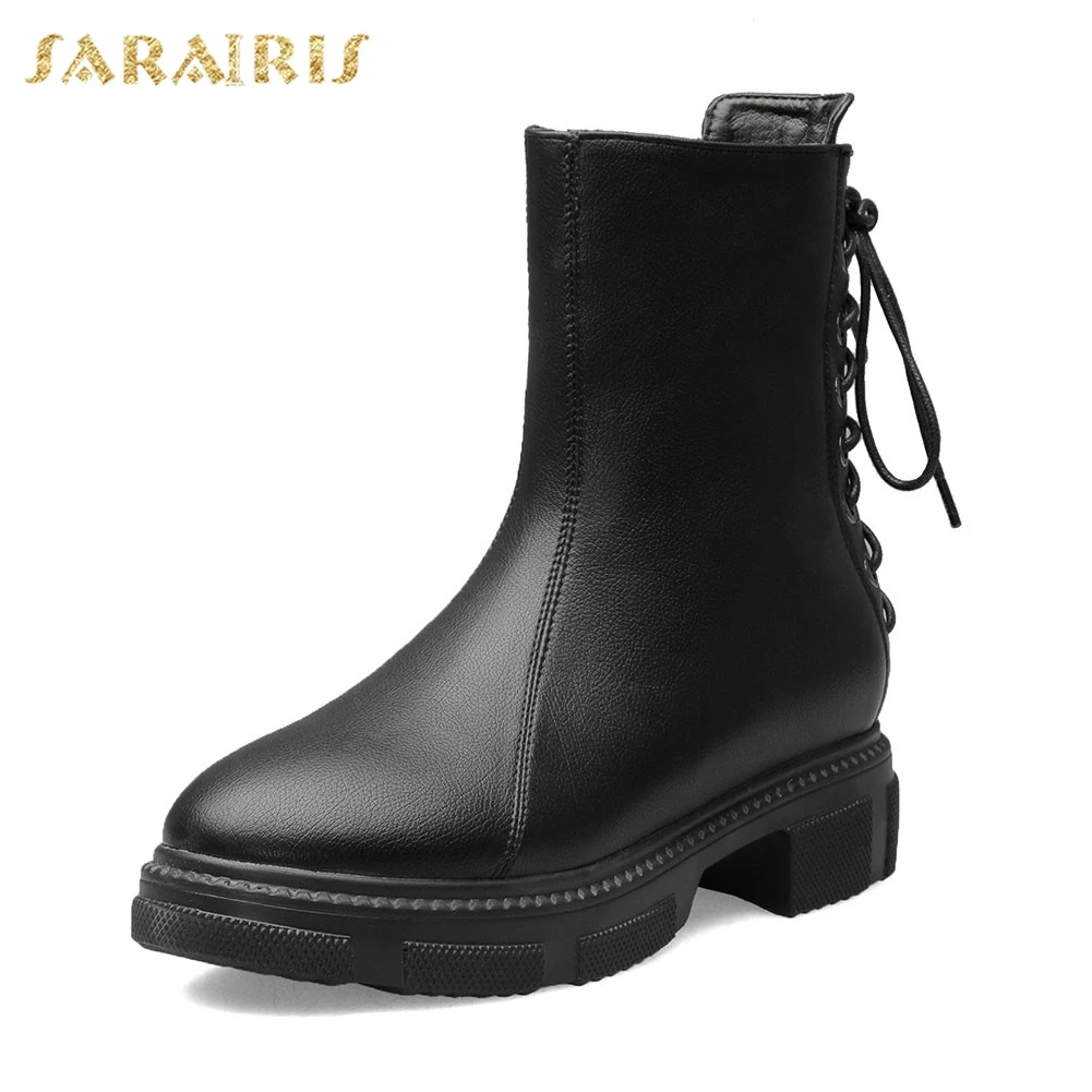 

Sarairis Brand New Big Size 34-43 Ladies Chunky Heels Zip Cross Tied Shoes Woman Casual Party Ol Autumn Winter Ankle Boots