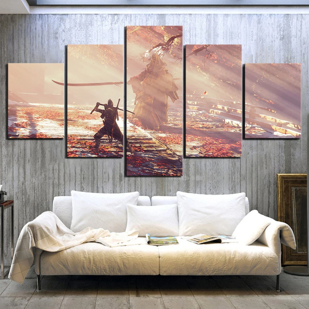 Waliicorners 5 Piece HD Ninja Picture Painting Wolf Sekiro Shadows Die Twice Video Game Poster Wall Sticker Canvas Paintings for Wall Decor 5 HTB1v0tPT4TpK1RjSZR0q6zEwXXaw