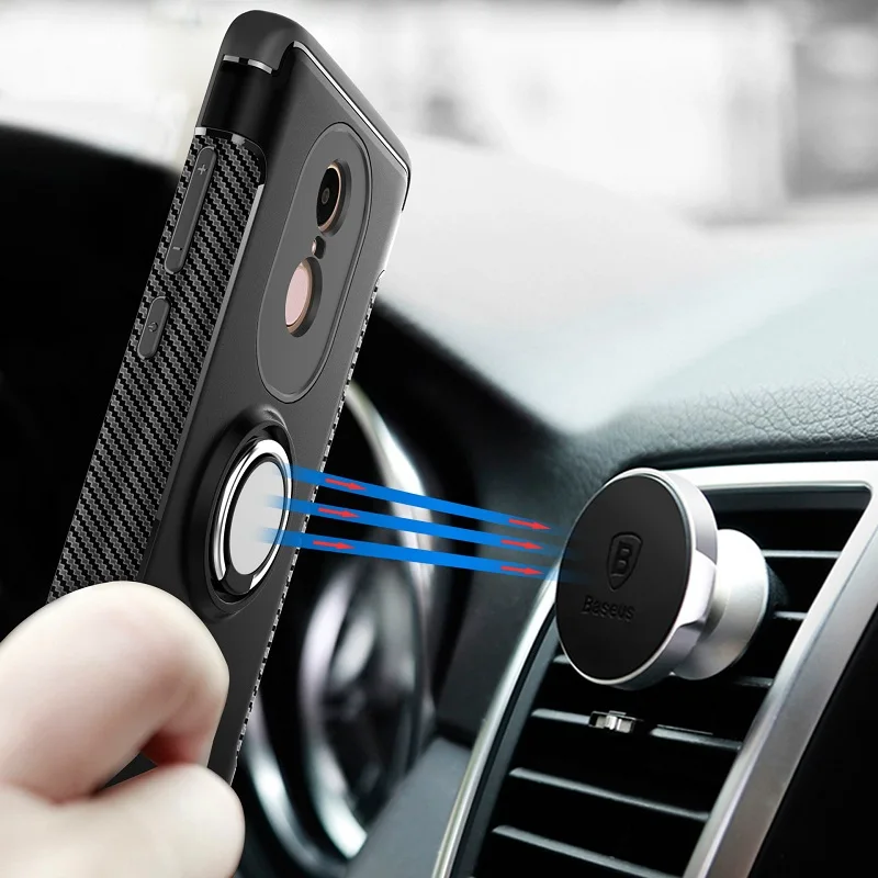 

Car Magnetic Suction Ring Holder Phone Case For Xiaomi Redmi Note 4 4A 4X ,Anti-knock Carbon Fiber Armor Cover For Redmi 4 Prime