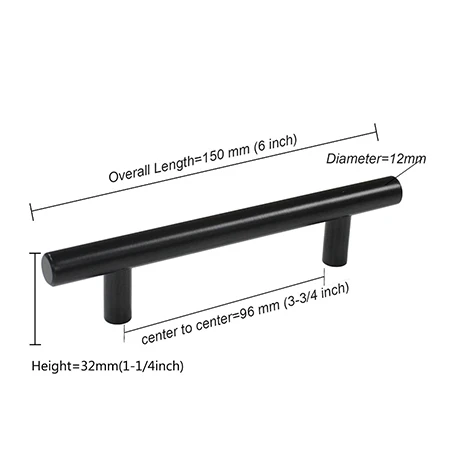 Probrico, черные ручки для шкафа, нержавеющая сталь, кухонный шкаф, дверная ручка, ручки для ящика, диаметр 12 мм, мебельные ручки, 1 упаковка