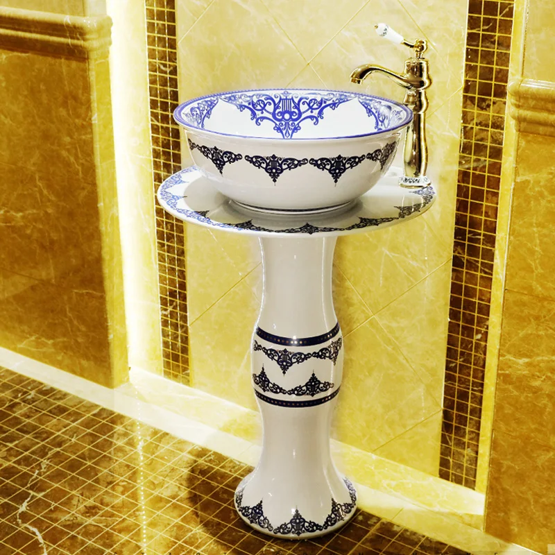 

Pedestal Washbasin Ceramic Outdoor Bathroom Pedestal sinks bowl Balcony Integrated Floor Type Washing basin