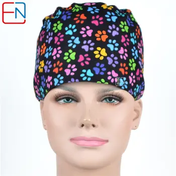 

Hennar Women Scrub Caps Medical Doctors Nurses Printed Hospital Clinical Surgical Accessories Cotton New Hats Masks Sets
