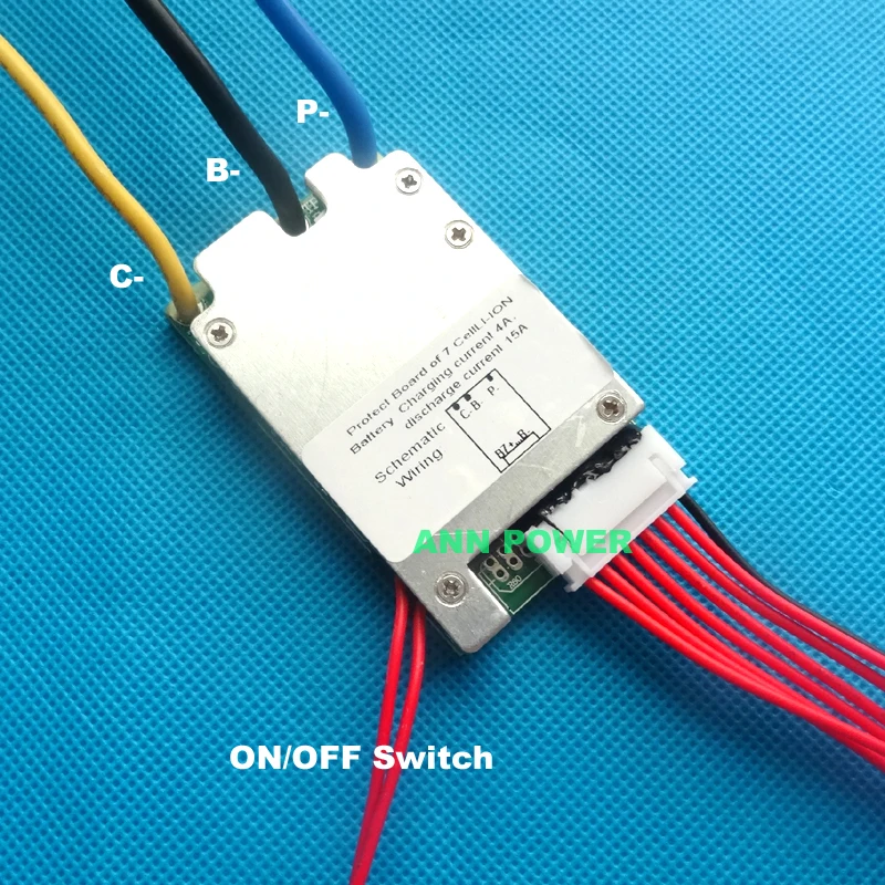 

Free Shipping 24V lithium ion battery BMS 7S 24V 15A BMS Charging voltage 29.4V With ON/OFF switch 24V li-ion BMS/PCM