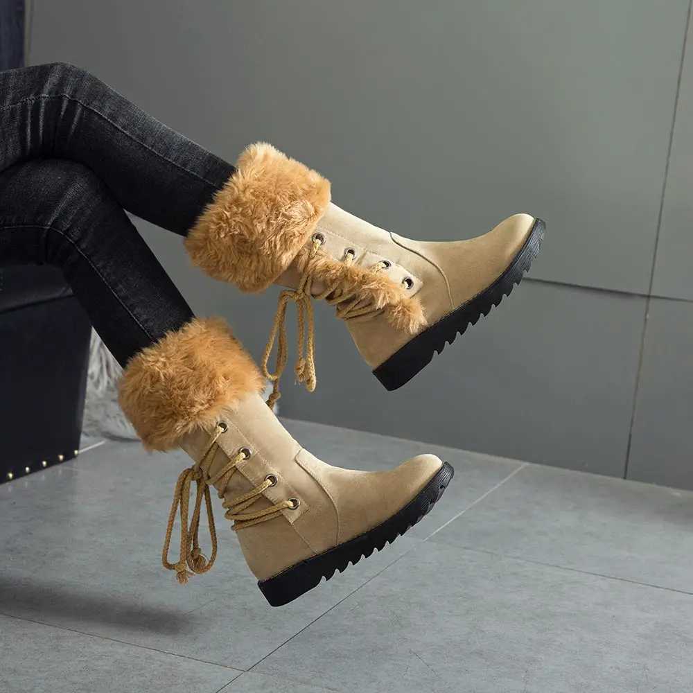 Sgesvier теплые зимние ботинки женская обувь с круглым носком из флока ботинки на платформе на шнуровке модные удобные ботинки до середины