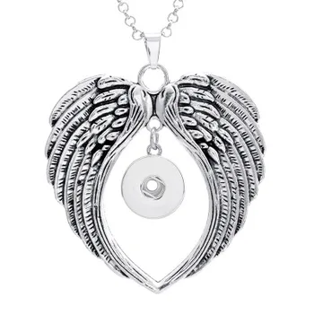 

6PCS 2style silver wing metal button snaps necklace pendant fit 18mm DIY snap button for women gift