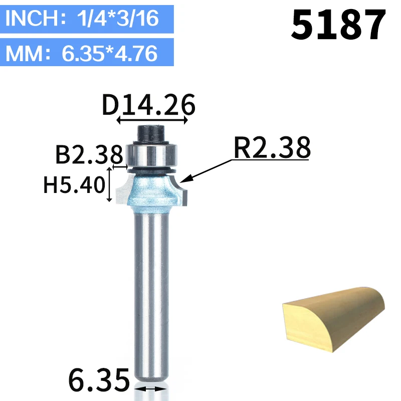 HUHAO 1 шт. круглые фрезы для дерева, деревообрабатывающий инструмент, промышленная Концевая фреза с подшипником, фреза, угловая круглая Концевая фреза - Длина режущей кромки: 5187