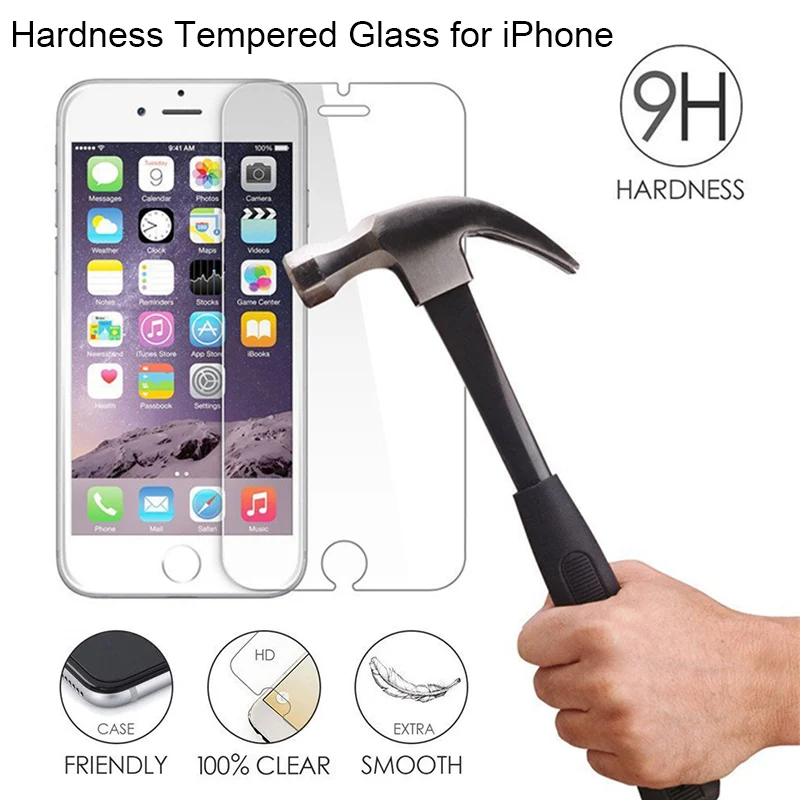 

Screen Protector Glass for iPhone X 5 5S SE 4 4S 3 9H HD Tempered Glass for iPhone 8 6 6s Plus Clear Hard Glass on iPhone 7 Plus
