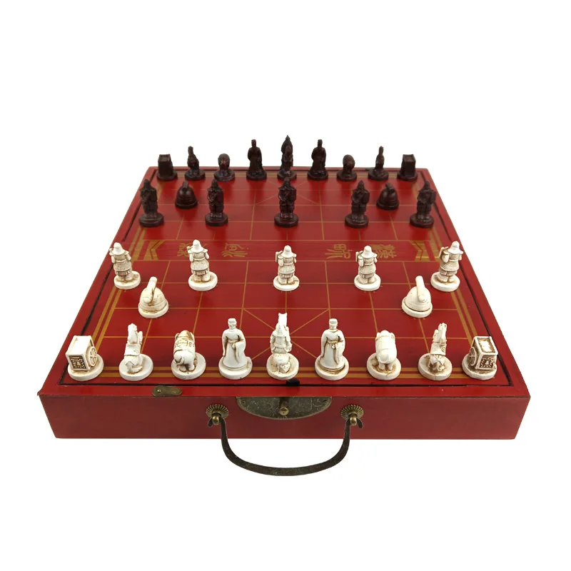 Yernea High-grade Wooden Chinese Chess Game Set Folding Chessboard Chinese Traditions Chess Resin Chess Pieces New Board Game