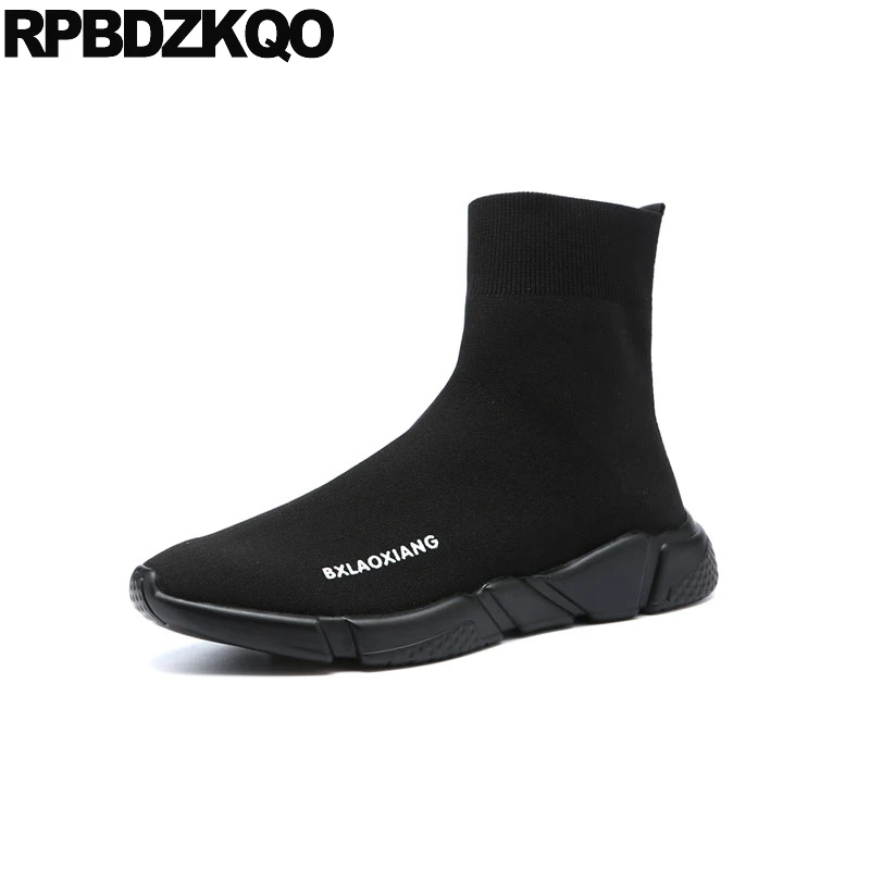 

Fur Stylish Black Designer Sneakers Ankle Winter Wedge Trainer Sock Runway Men Slip On Casual Shoes Autumn High Top Short Boots