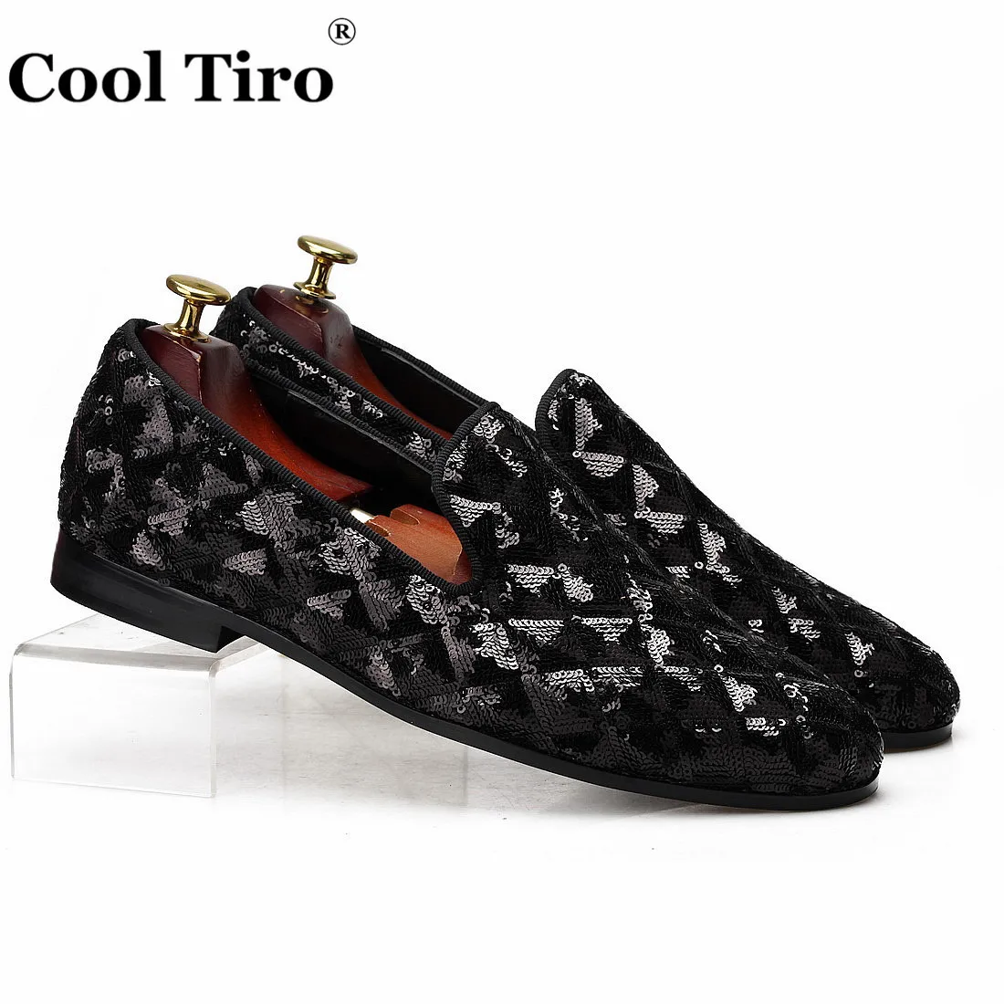 Black Sequin canvas Slippers Men's Loafers (1)
