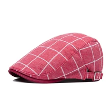 Men and women classic retro plaid cap street shopping and leisure tourism hat 55-59cm adjusted red blue coffee 2R051