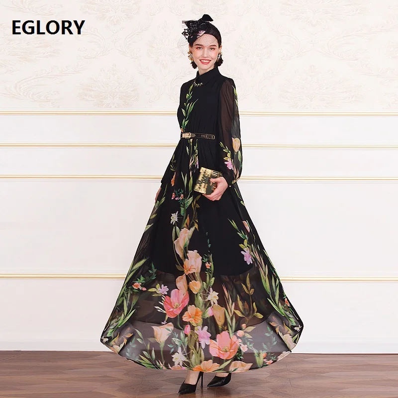

Plus Size Clothing 2019 Autumn Long Dress Vintage Party Evening Women Turn-down Collar Elegant Flower Print Long Maxi Dress 4XL