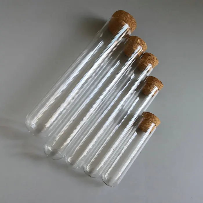 

5Pcs/lot Transparent Glass Test Tube DIA 20/25/30mm Long 150/180/200/300mm Round BottomTest Tube With Cork