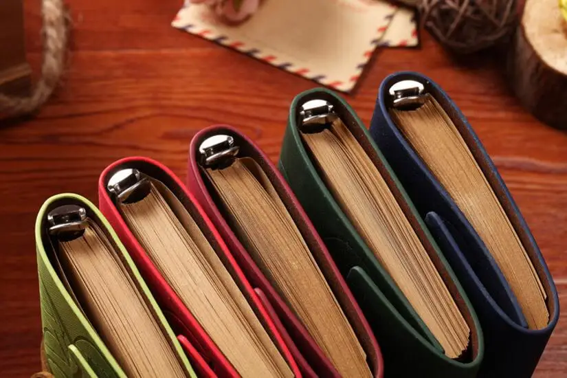 5 Inch 14.5x10.5cm PU Leather Vintage Khaki Paper Maple Leaf Photo Album Diary Notebook 80 Sheets Steel Ring Binding