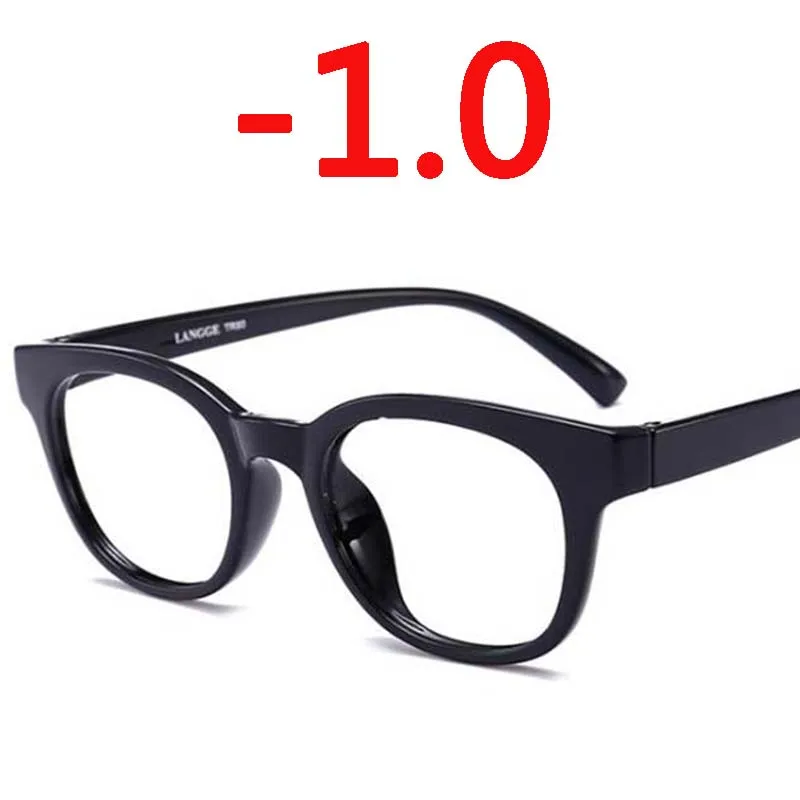 1,0-1,5-2,0-2,5-3,0-3,5-4,0 круглые очки для близорукости женские мужские Ретро TR90 очки для близорукости синяя желтая белая оправа - Цвет оправы: bright black -1.0