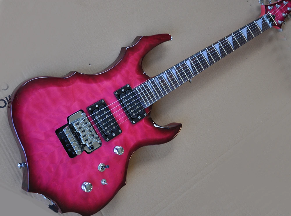 

Rose-red Electric Guitar with HH Pickups,Tremolo,Rosewood Fretboard,Clouds Maple Veneer,offering customized services