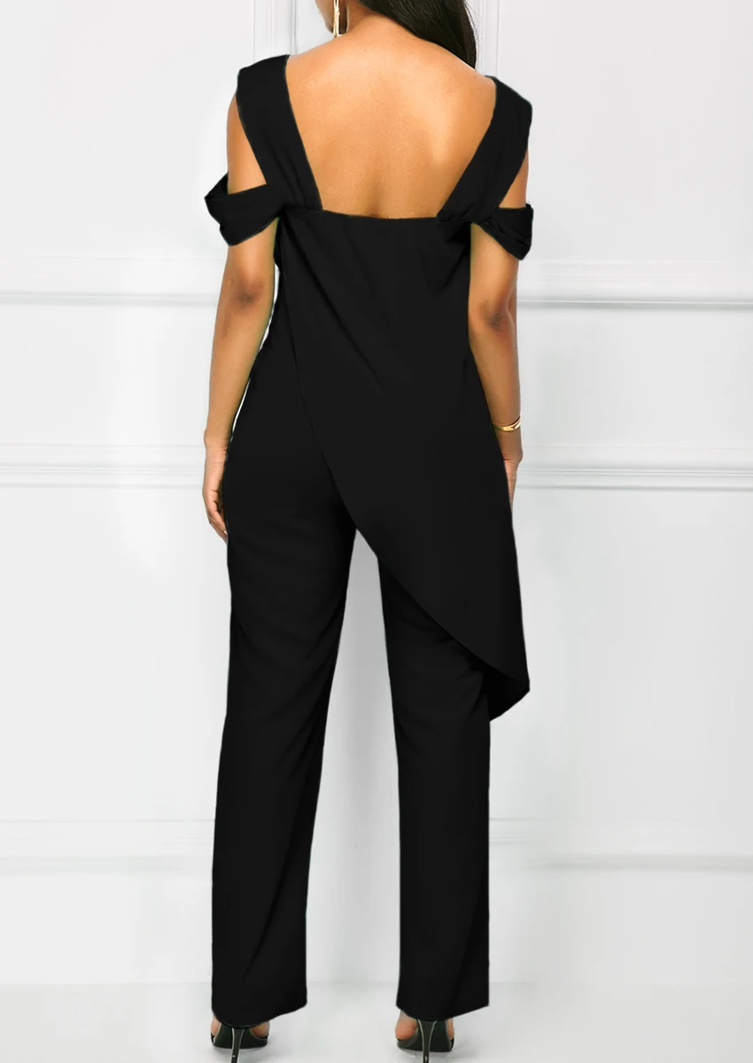 2019 Summer Women Casual Strap Open Back Overlay Jumpsuit Fashion Cold Shoulder Straight Leg Jumpsuit Plus Size Jumpsuits 2019 Summer Women Casual Strap Open Back Overlay Jumpsuit Fashion Cold Shoulder Straight Leg Jumpsuit Plus Size Jumpsuits
